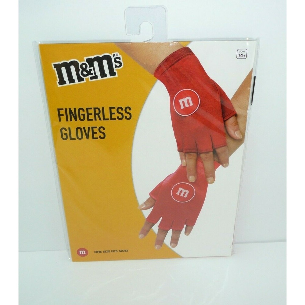 Red M&M'S 1 Pair of Fingerless Gloves Costume Cosplay OSFM Adult Spirit